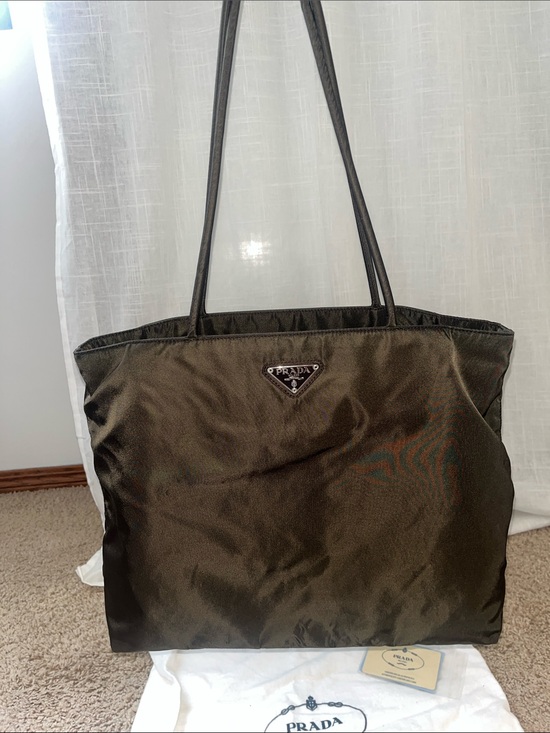 Prada Handbags - Prada Black Tessuto Shoulder Tote with Triangular Logo